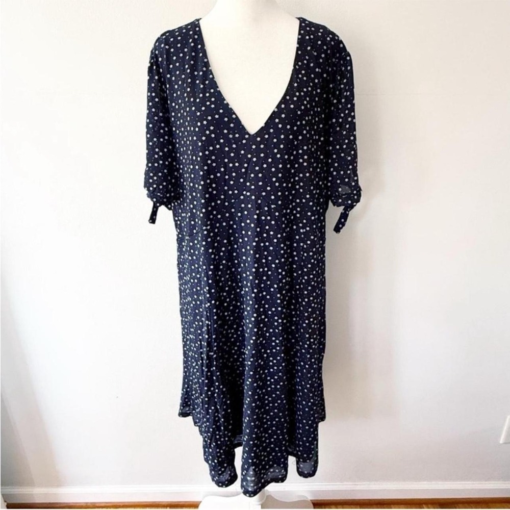 Sirenlily Shift Dress Women 3X Navy Blue Ditsy Floral Boho Casual Short Sleeve